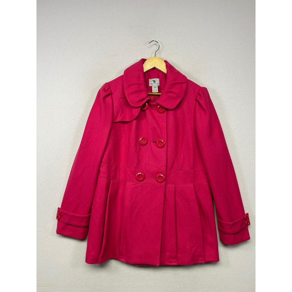 Barbiecore Worthington Womens Large Pink Wool Blend Double Breasted Pea Coat